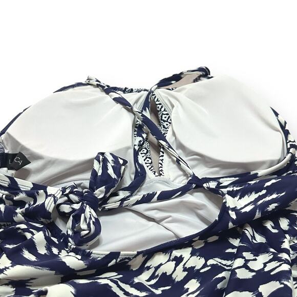 LA BLANCA Changing Tides Mio Swimsuit One Piece High Neck Keyhole Navy Blue 16 - Picture 9 of 13